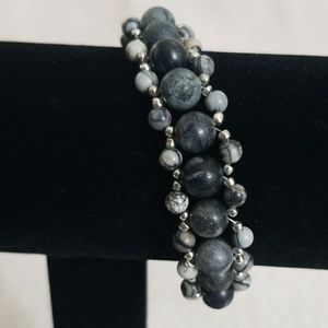 Black and grey jasper stone beaded bracelet